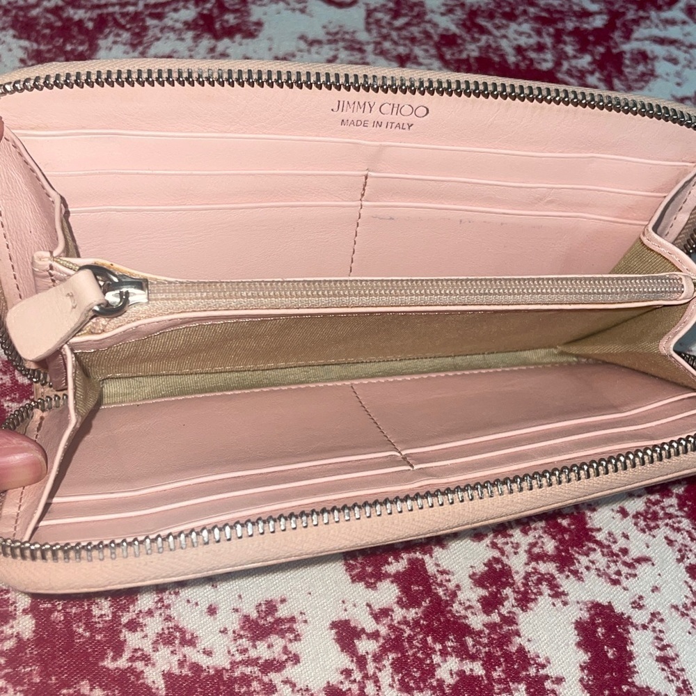 Jimmy Choo Studded Peach Leather Wallet - Picture 8 of 13